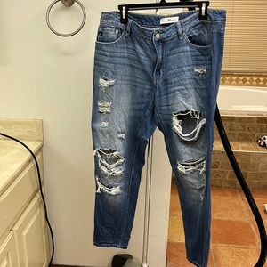 Distressed boyfriend style jeans